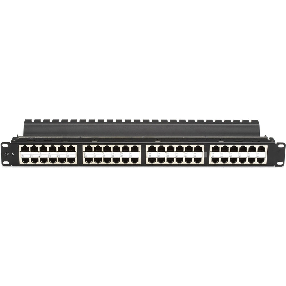 Black Box CAT6 Patch Panel - Feed-Through, High-Density, 1U, Shielded, 48-Port - JPM816A-HD