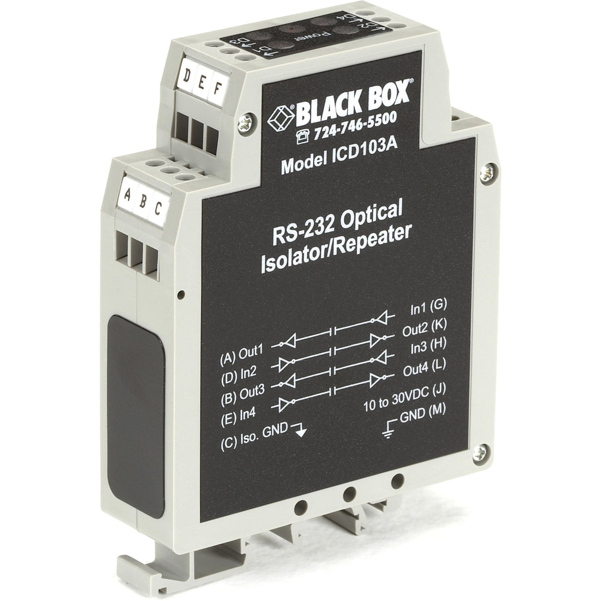 Black Box DIN Rail Repeater with Opto-Isolation, RS-232 - ICD103A
