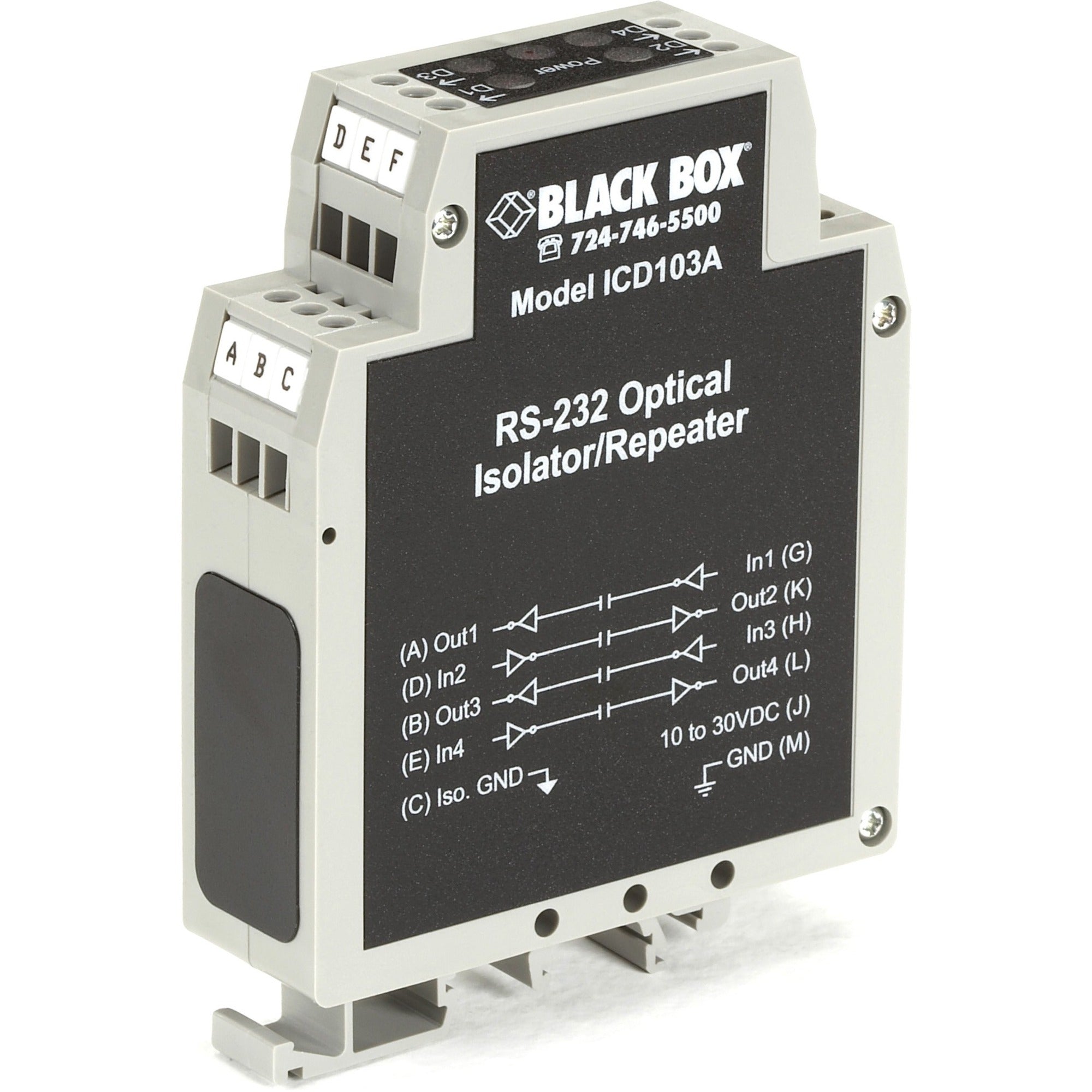 Black Box DIN Rail Repeater with Opto-Isolation, RS-232 - ICD103A