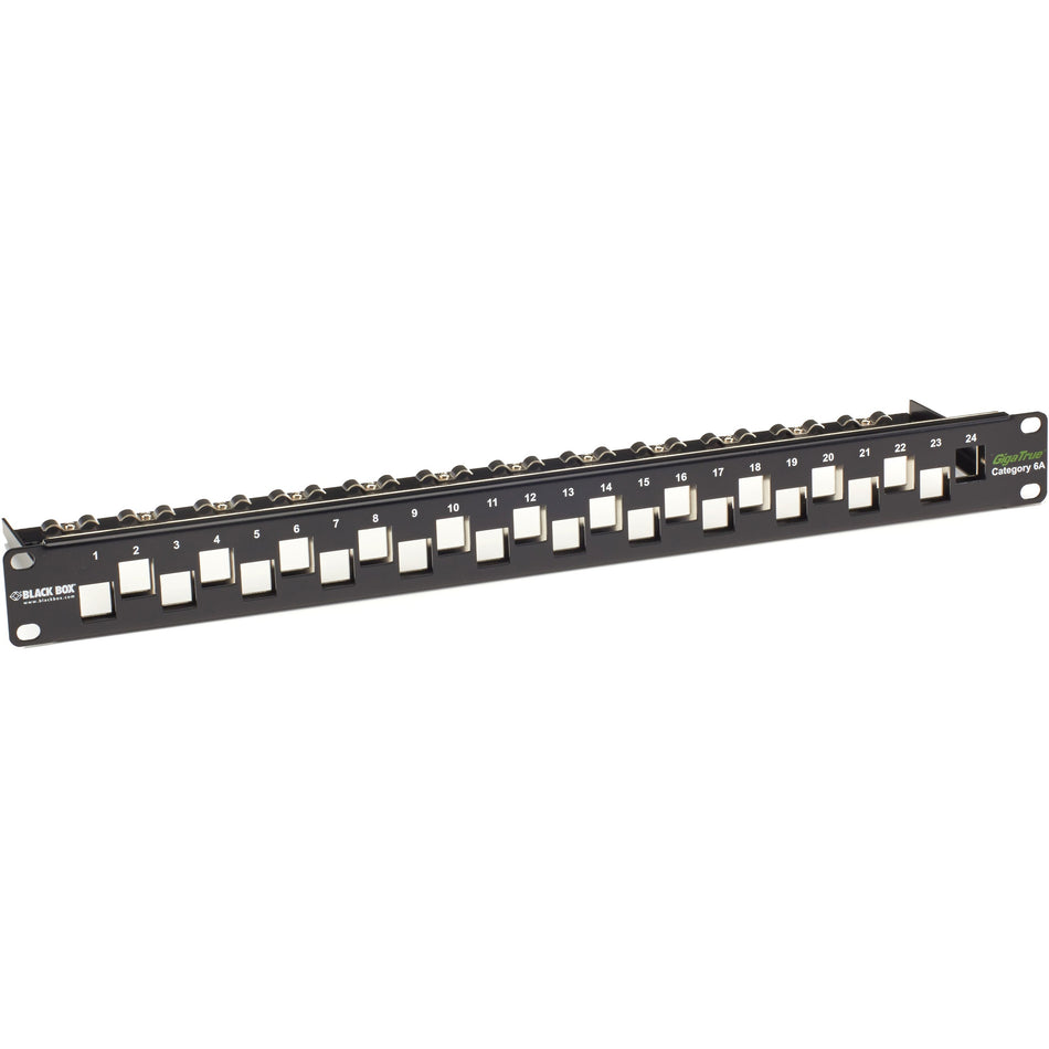 Black Box CAT6A Staggered Multimedia Patch Panel - 1U, Blank, 24-Port - C6AMP70-24