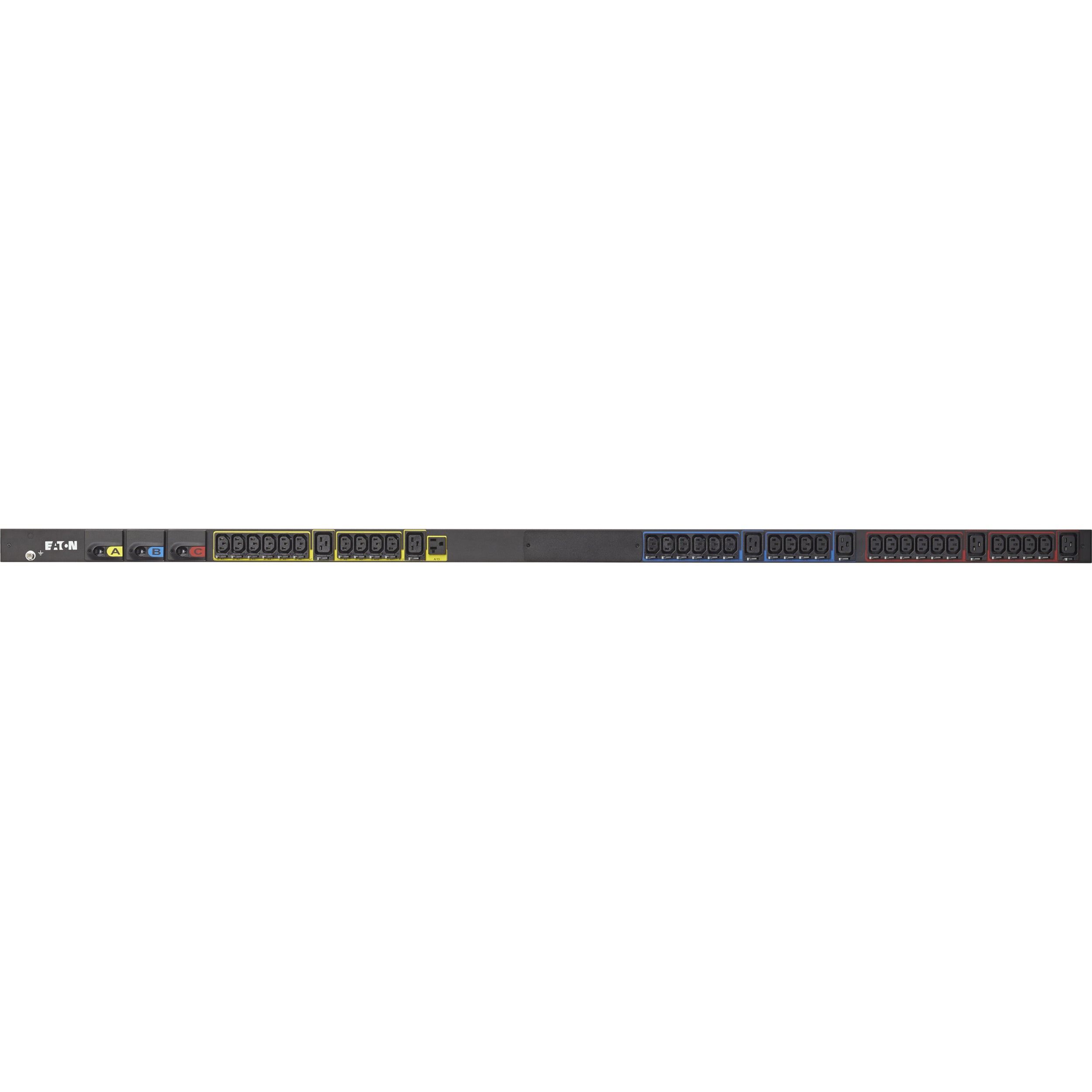 Eaton Basic rack PDU, 0U, L21-30P input, 8.64 kW max, 120/208V, 24A, 10 ft cord, Three-phase, Outlets: (1) 5-20R, (30) C13 Outlet grip, (6) C19 Outlet grip - EBA310-10