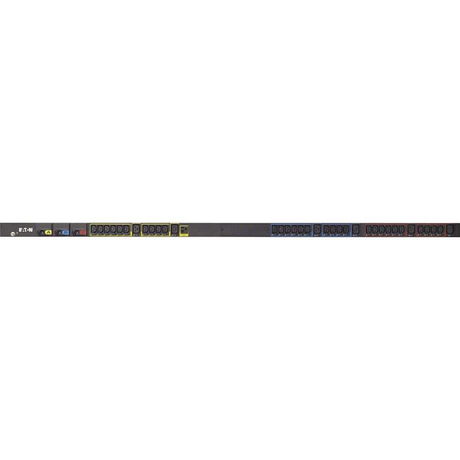 Eaton Basic rack PDU, 0U, L21-30P input, 8.64 kW max, 120/208V, 24A, 10 ft cord, Three-phase, Outlets: (1) 5-20R, (30) C13 Outlet grip, (6) C19 Outlet grip - EBA310-10