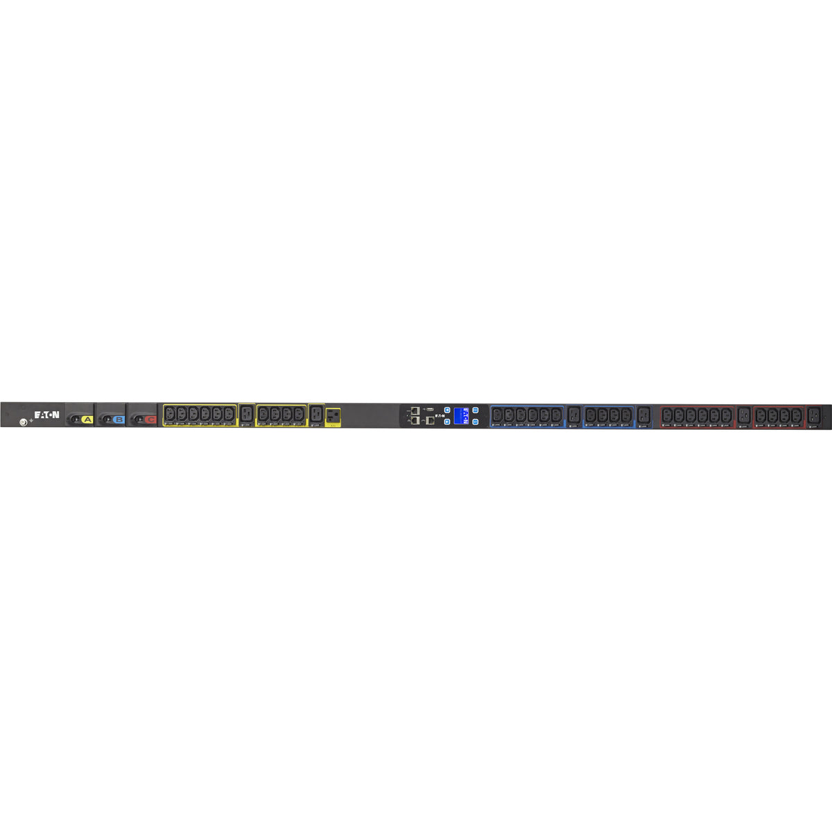 Eaton Metered Input rack PDU, 0U, L21-30P input, 8.64 kW max, 120/208V, 24A, 10 ft cord, Three-phase, Outlets: (1) 5-20R, (30) C13 Outlet grip, (6) C19 Outlet grip - EMI310-10