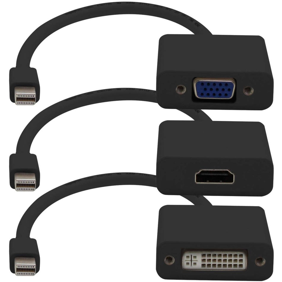 3PK Mini-DisplayPort 1.1 Male to DVI, HDMI, VGA Female Black Adapters Which Comes in a Bundle For Resolution Up to 1920x1200 (WUXGA) - MDP2VGA-HDMI-DVI-B