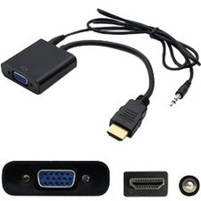 HDMI 1.3 Male to VGA Female Black Adapter Which Includes 3.5mm Audio and Micro USB Ports For Resolution Up to 1920x1200 (WUXGA) - HDMI2VGAA