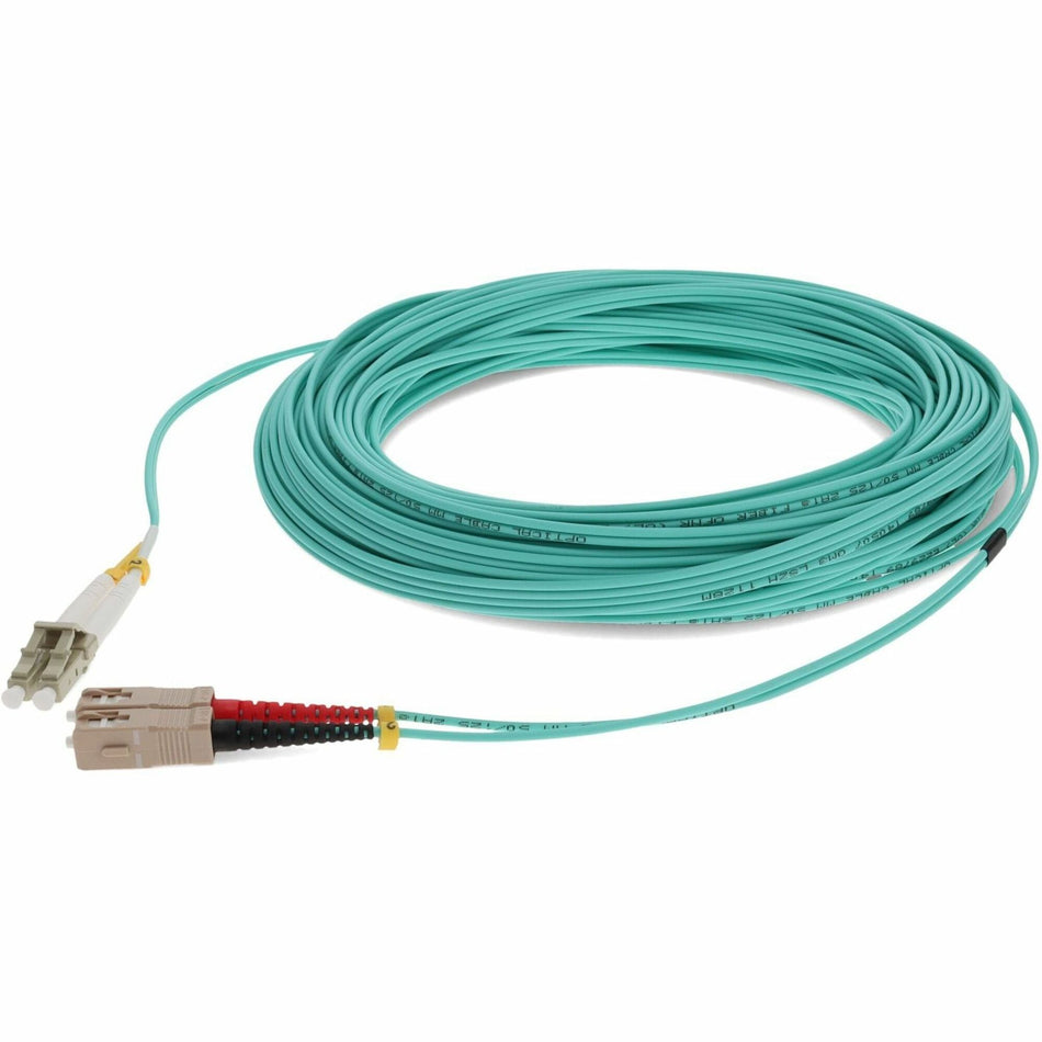 AddOn 15m SC to LC Aqua OM3 Duplex OFNR (Riser-Rated) Fiber Patch Cable - ADD-SC-LC-15M5OM3