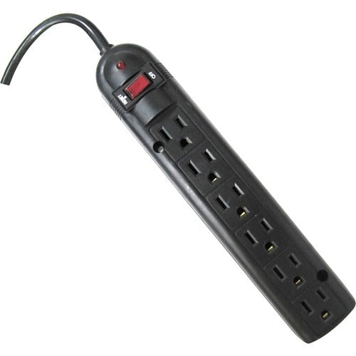 Weltron 6 Outlet Black Plastic Surge Protector w/ 6ft Cord - WSP-600PLF-6BK