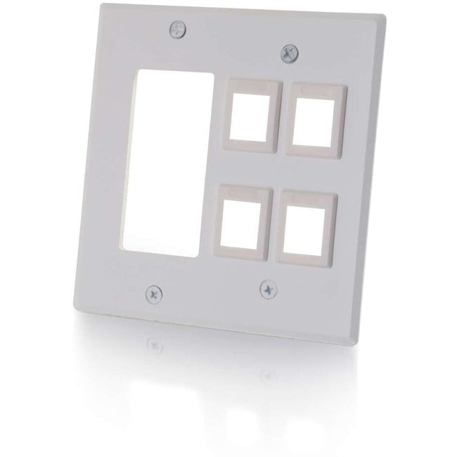 C2G Decorative Style Cutout with Four Keystone Double Gang Wall Plate - White - 41341