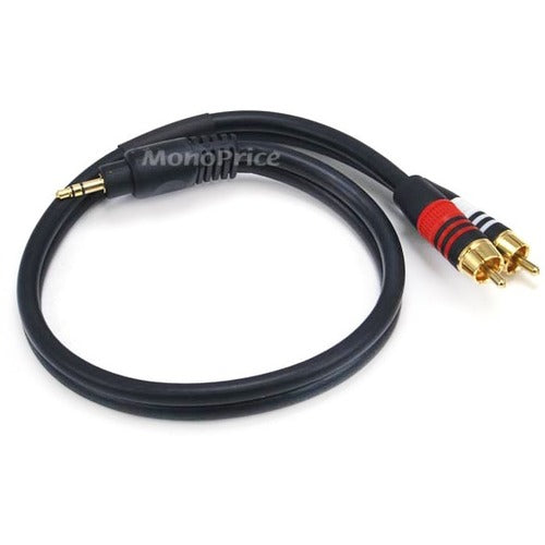 Monoprice 1.5ft Premium 3.5mm Stereo Male to 2RCA Male 22AWG Cable (Gold Plated) - Black - 5596