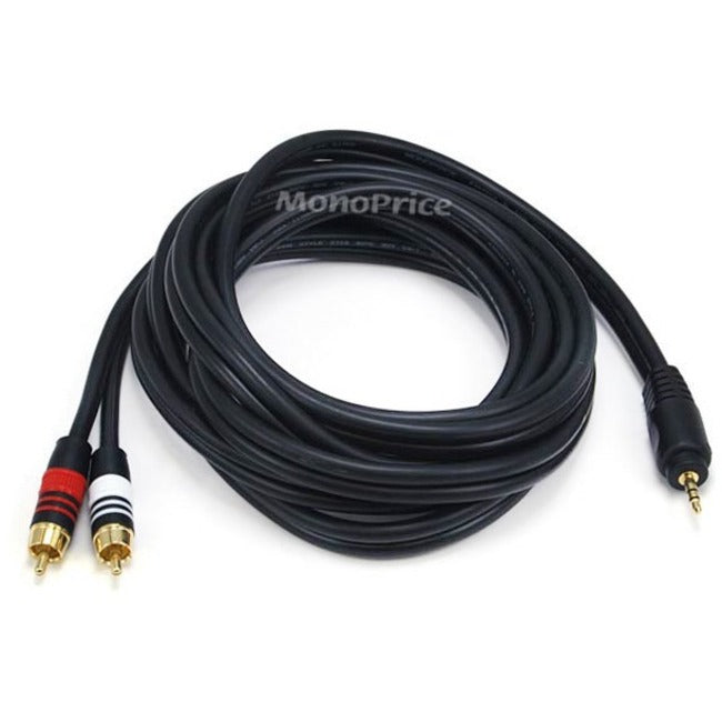 Monoprice 10ft Premium 3.5mm Stereo Male to 2RCA Male 22AWG Cable (Gold Plated) - Black - 5599