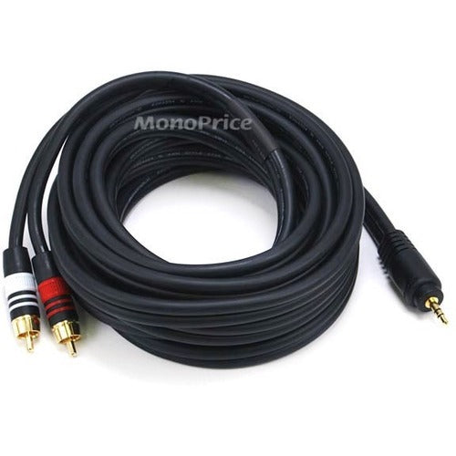 Monoprice 15ft Premium 3.5mm Stereo Male to 2RCA Male 22AWG Cable (Gold Plated) - Black - 5600