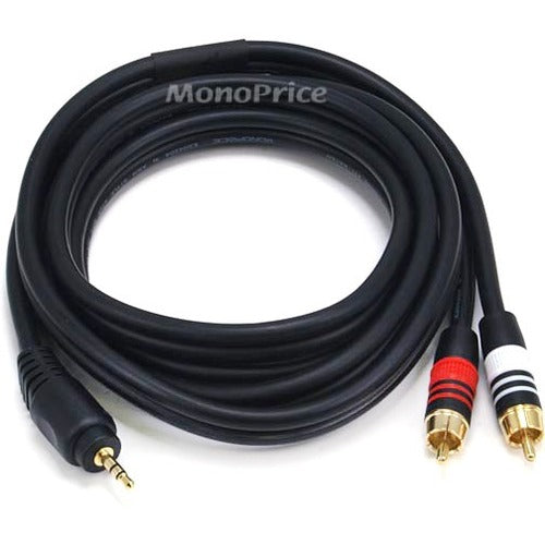 Monoprice 6ft Premium 3.5mm Stereo Male to 2RCA Male 22AWG Cable (Gold Plated) - Black - 5598