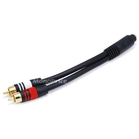 Monoprice 6inch Premium 3.5mm Stereo Female to 2RCA Male 22AWG Cable (Gold Plated) - Black - 5612