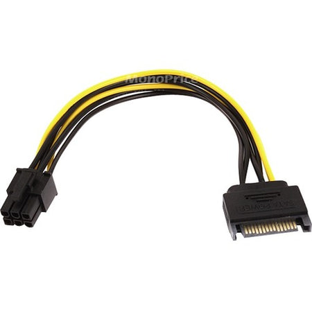 Monoprice 8 inch SATA 15pin to 6pin PCI Express Card Power Cable - 8494