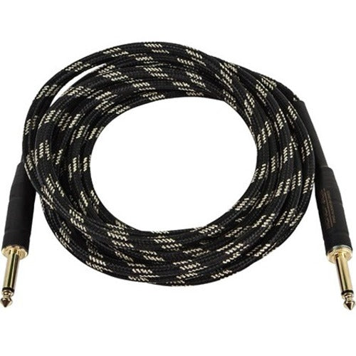 Monoprice 15ft Cloth Series 1/4 inch TS Male 20AWG Instrument Cable - Black & Gold - 601415