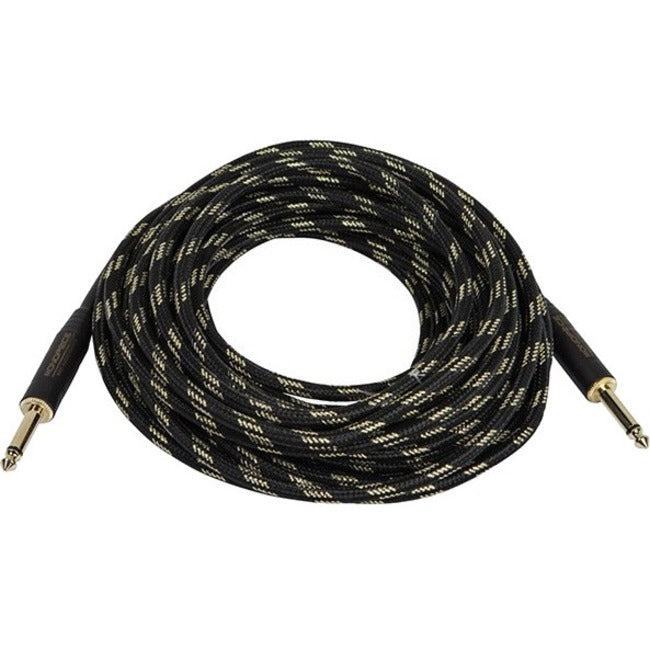 Monoprice 35ft. Cloth Series 1/4 inch T/S Male 20AWG Instrument Cable - Black & Gold - 601435