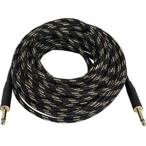 Monoprice 50ft. Cloth Series 1/4 inch T/S Male 20AWG Instrument Cable - Black & Gold - 601450