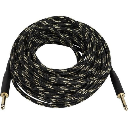 Monoprice 50ft. Cloth Series 1/4 inch T/S Male 20AWG Instrument Cable - Black & Gold - 601450