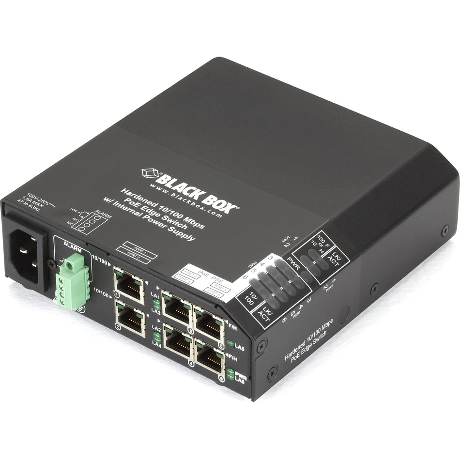 Black Box Hardened PoE PSE Switch, (6) 10/100 RJ-45, AC Powered - LPH240A-H