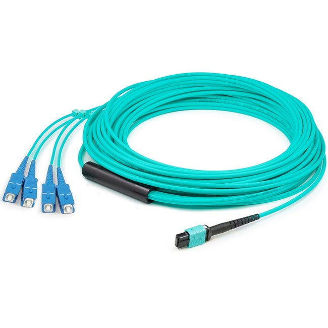 AddOn 1m MPO (Female) to 8xSC (Male) 8-Strand Aqua OM3 Fiber Fanout Cable - ADD-MPO-4SC1M5OM3