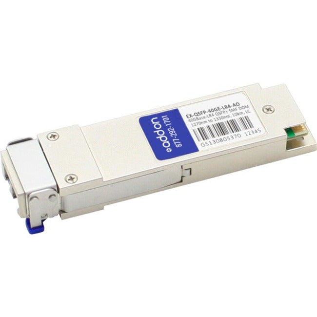 AddOn Juniper Networks EX-QSFP-40GE-LR4 Compatible TAA Compliant 40GBase-LR4 QSFP+ Transceiver (SMF, 1270nm to 1330nm, 10km, LC, DOM) - EX-QSFP-40GE-LR4-AO