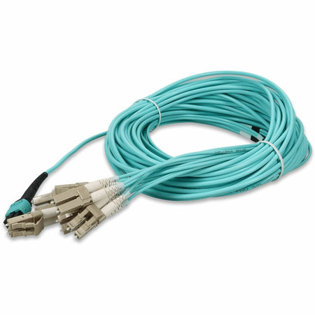 AddOn 15m MPO/UPC to 6xLC/UPC Duplex Aqua OM3 OFNR (Riser-Rated) 12-Strand Fiber Fanout Cable - ADD-MPO-6LC15M5OM3
