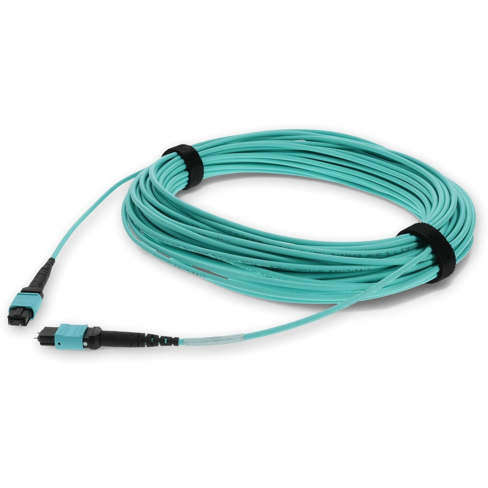 AddOn 50m MPO (Male) to MPO (Male) 12-Strand Aqua OM4 Crossover Fiber OFNR (Riser-Rated) Patch Cable - ADD-MPOMPO-50M5OM4M