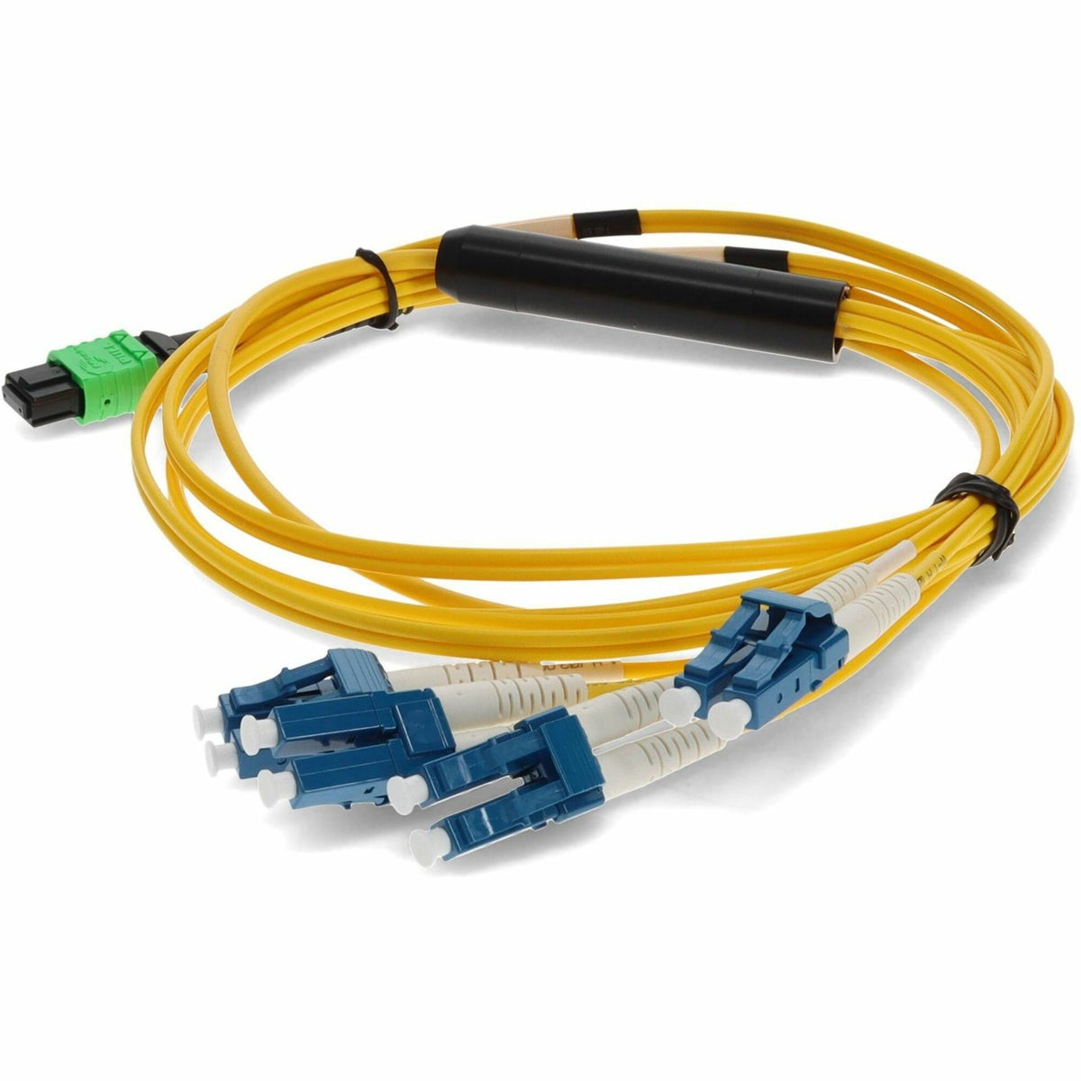AddOn 2m MPO/APC to 4xLC/UPC Duplex Yellow OS2 OFNR (Riser-Rated) 8-Strand SMF Fiber Fanout Cable - ADD-MPO-4LC2M9SMF