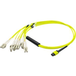 AddOn 30m MPO (Female) to 6xLC (Male) 12-Strand Yellow OS2 Duplex OFNR (Riser-Rated) Fiber Fanout Cable - ADD-MPO-6LC30M9SMF