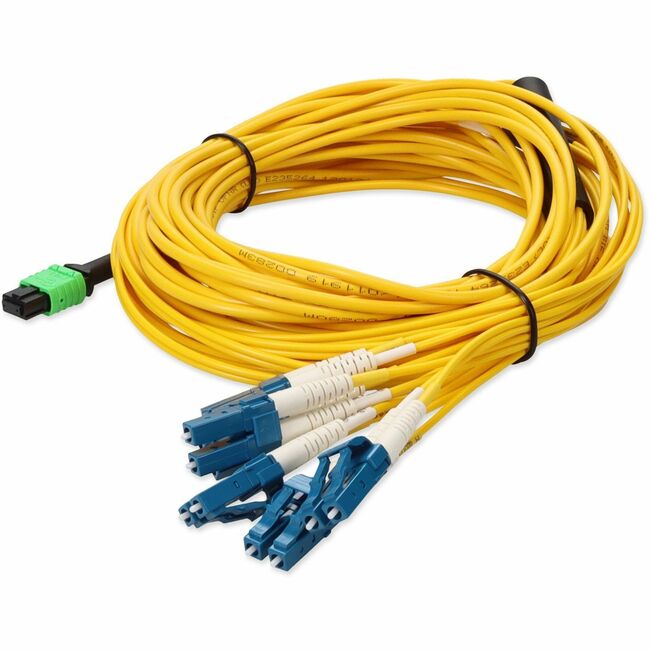 AddOn 10m MPO (Female) to 6xLC (Male) 12-Strand Yellow OS2 Duplex OFNR (Riser-Rated) Fiber Fanout Cable - ADD-MPO-6LC10M9SMF