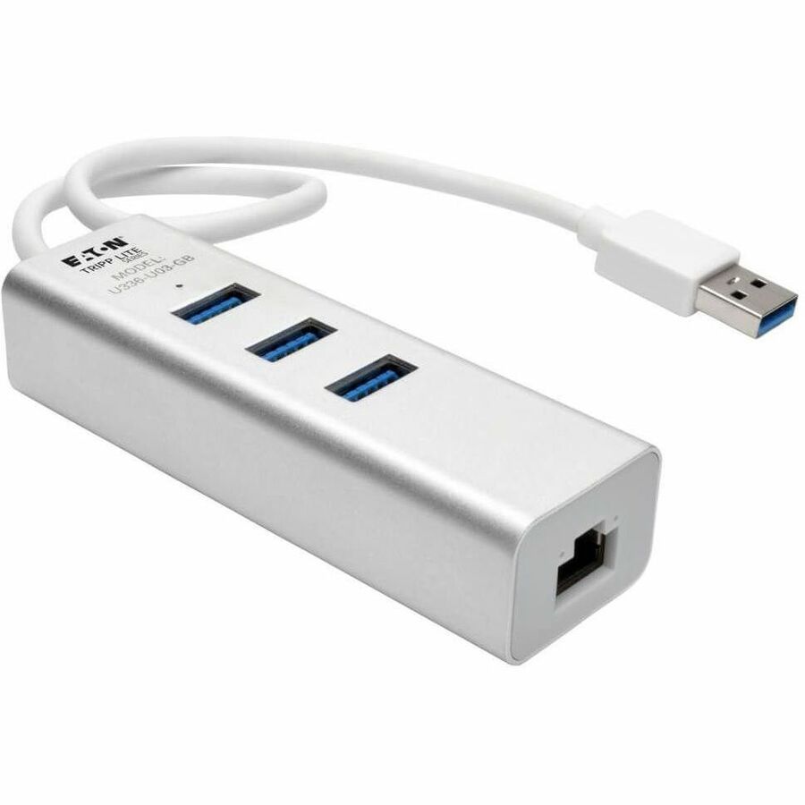 Eaton Tripp Lite Series USB to Gigabit Ethernet NIC Network Adapter with 3 Port USB 3.x (5Gbps) Hub - U336-U03-GB