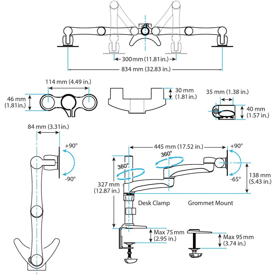 StarTech.com Desk Mount Dual Monitor Arm, Dual Articulating Monitor Arm, Height Adjustable, For VESA Monitors up to 24" (29.9lb/13.6kg) - ARMDUAL