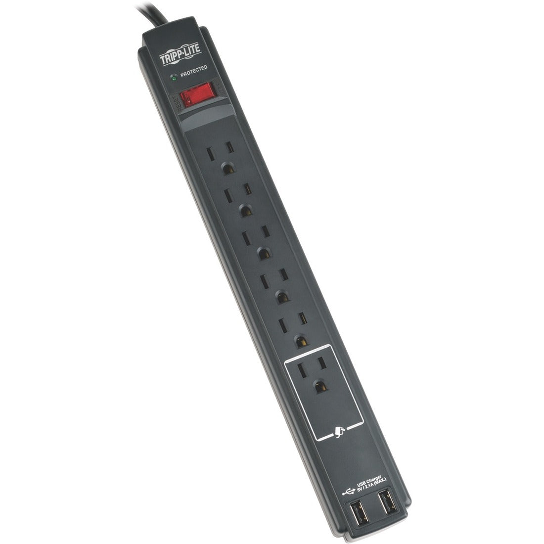 Eaton Tripp Lite Series Protect It! 6-Outlet Surge Protector, 6 ft. (1.83 m) Cord, 990 Joules, 2 x USB Charging ports (2.1A), Black Housing, TAA - TLP606USBBTAA