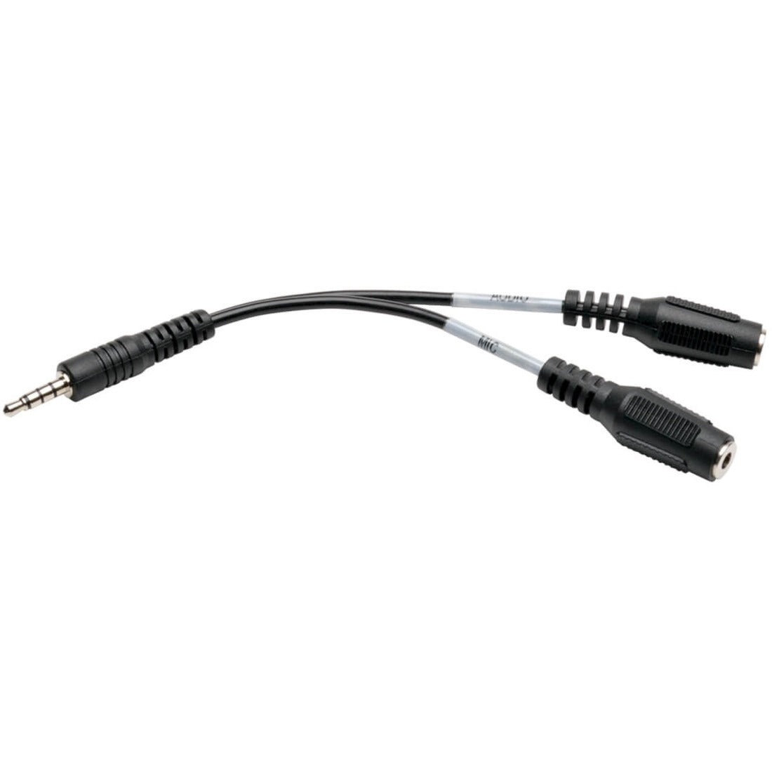 Eaton Tripp Lite Series 3.5 mm 3-Position to 3.5 mm 4-Position Audio Headset Splitter Adapter Cable (2xF/M), 6 in. (15.2 cm) - P318-06N-MFF