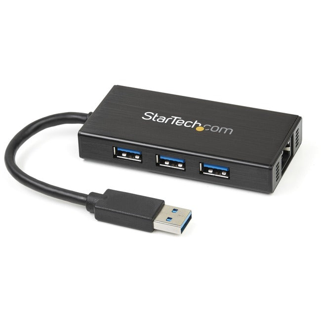 StarTech.com 3 Port Portable USB 3.0 Hub with Gigabit Ethernet Adapter NIC - 5Gbps - Aluminum w/ Cable - ST3300GU3B