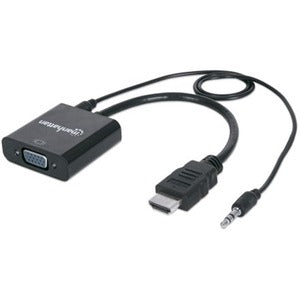 HDMI to VGA (with Audio) Converter cable, 1080p, 30cm, Male to Female, Micro-USB Power Input Port for additional power if needed, Black, Three Year Warranty - 151450