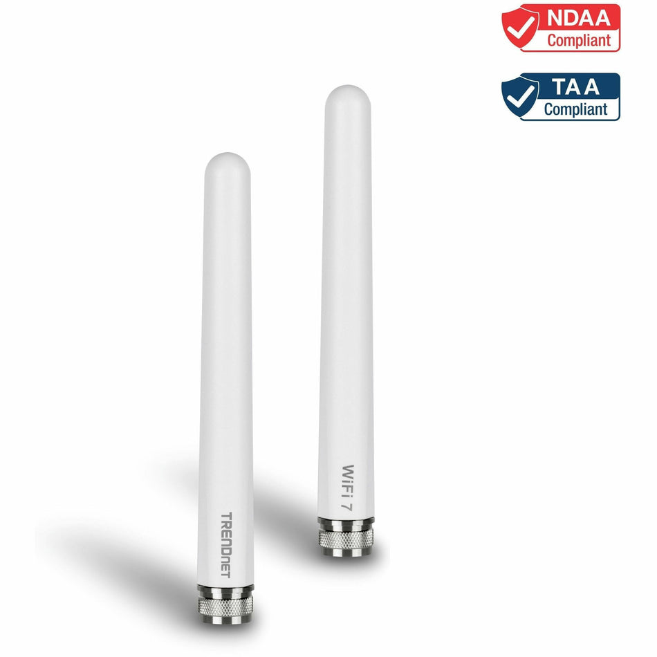 TRENDnet 3/6/7 dBi Outdoor Tri-Band Omni Antenna Kit, TEW-A057, 2.4GHz, 5GHz, 6GHz, Compatible with 802.11be/ ax/ac/n/g/b/a Routers and Access Points, N-Type Connector, White - TEW-AO57