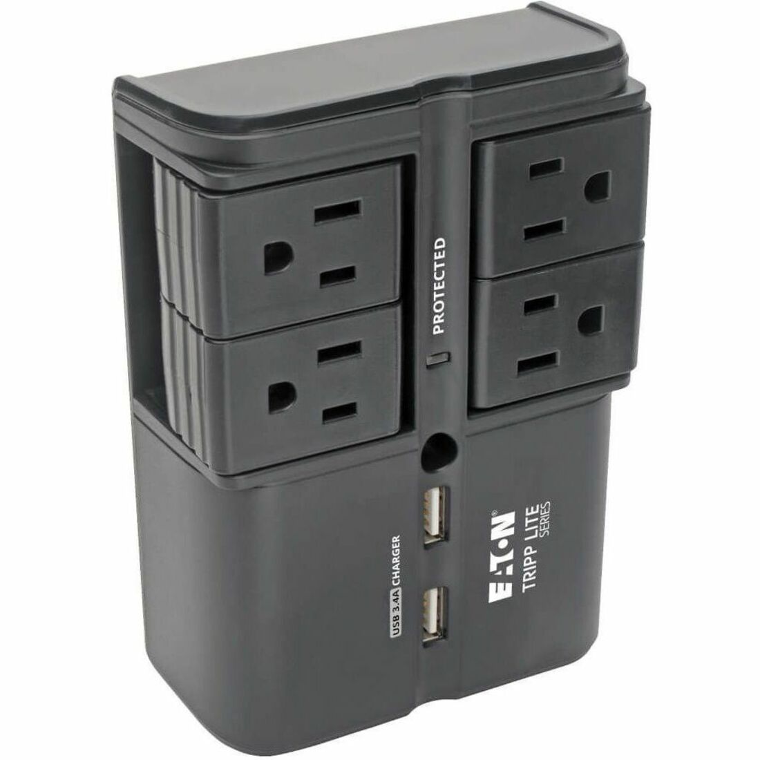 Tripp Lite by Eaton Protect It! Surge Protector with 4 Rotatable Outlets Direct Plug-In 1080 Joules 3.4A USB Charger - SK40RUSBB