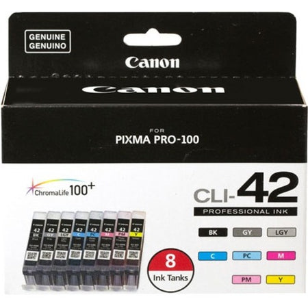 Canon CLI-42 Original Inkjet Ink Cartridge - Photo Black, Gray, Light Gray, Cyan, Magenta, Yellow, Photo Cyan, Photo Magenta - 8 Pack - 6384B007