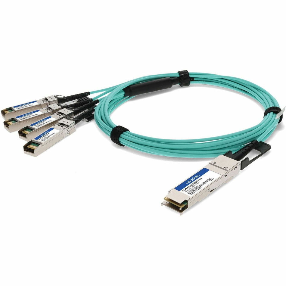 AddOn Cisco QSFP-4X10G-AOC1M Compatible TAA Compliant 40GBase-AOC QSFP+ to 4xSFP+ Direct Attach Cable (850nm, MMF, 1m) - QSFP-4X10G-AOC1M-AO