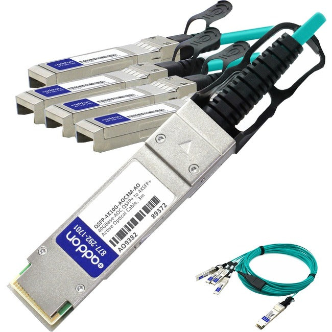 AddOn Cisco QSFP-4X10G-AOC3M Compatible TAA Compliant 40GBase-AOC QSFP+ to 4xSFP+ Direct Attach Cable (850nm, MMF, 3m) - QSFP-4X10G-AOC3M-AO