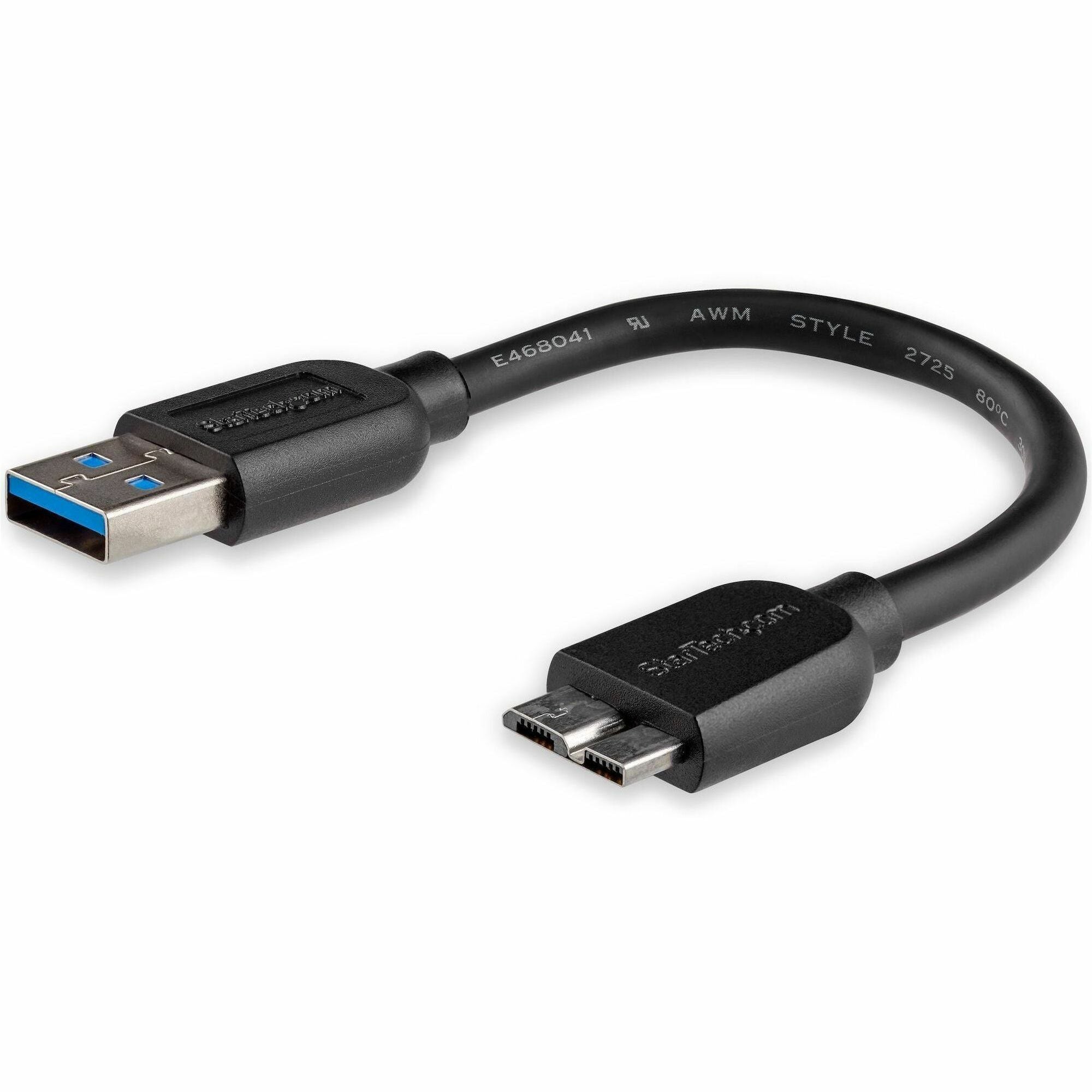 StarTech.com 15cm (6in) Short Slim SuperSpeed USB 3.0 (5Gbps) A to Micro B Cable - M/M - USB3AUB15CMS