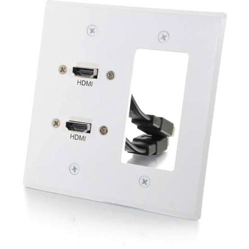 C2G Dual HDMI Pass Through Double Gang Wall Plate with One Decorative Cutout-White - 39708