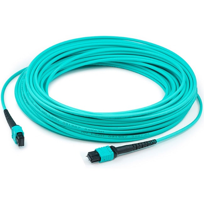 AddOn 30m MPO (Female) to MPO (Female) 12-Strand Aqua OM4 Straight Fiber OFNR (Riser-Rated) Patch Cable - ADD-MPOMPO-30M5OM4S