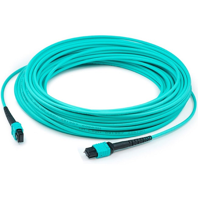 AddOn 30m MPO (Male) to MPO (Male) 12-Strand Aqua OM4 Straight Fiber OFNR (Riser-Rated) Patch Cable - ADD-MPOMPO-30M5OM4SM