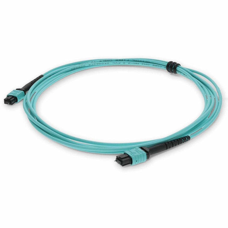 AddOn 1m MPO (Male) to MPO (Male) 12-Strand Aqua OM4 Crossover Fiber OFNR (Riser-Rated) Patch Cable - ADD-MPOMPO-1M5OM4M