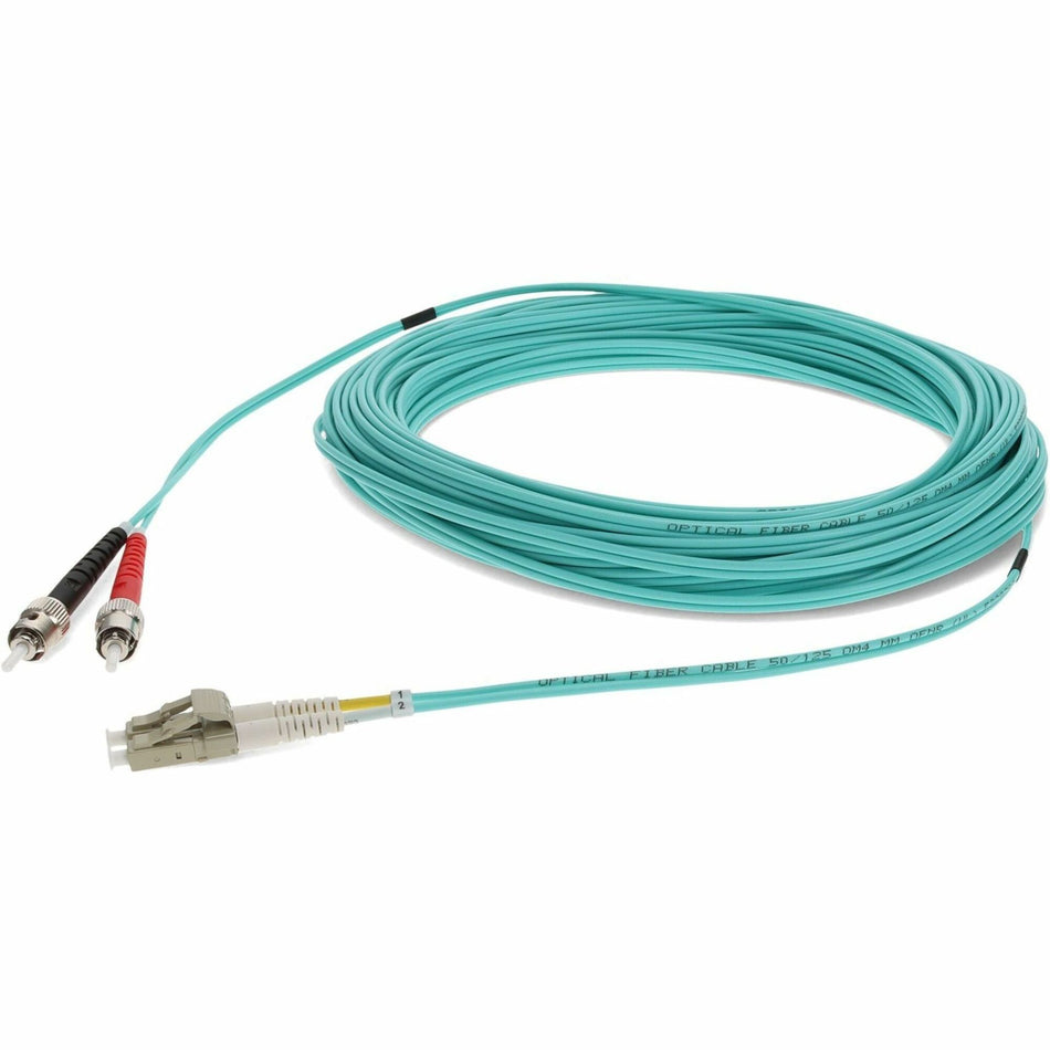 AddOn 25m ST to LC Aqua OM3 Duplex OFNR (Riser-Rated) Fiber Patch Cable - ADD-ST-LC-25M5OM3