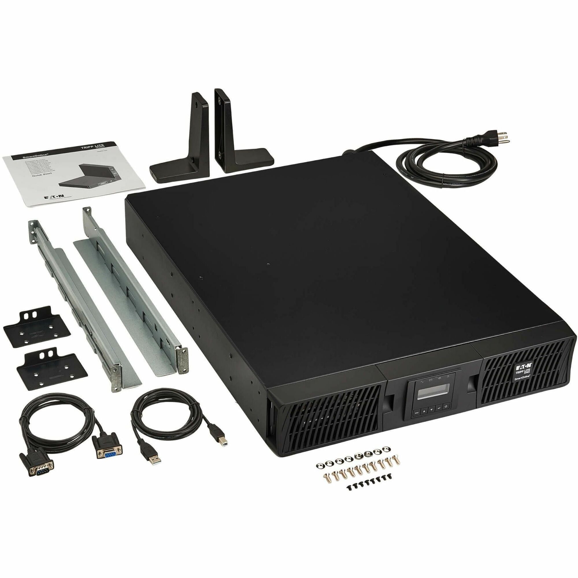 Tripp Lite by Eaton series UPS SmartOnline 2000VA 1800W 120V Double-Conversion UPS - 7 Outlets Extended Run Network Card Included LCD USB DB9 2U Rack/Tower - SU2200RTXLCDN