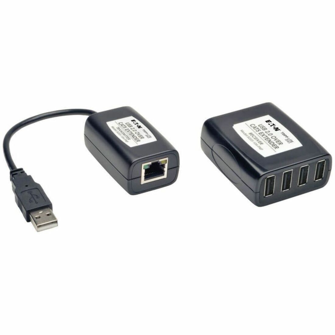 Tripp Lite by Eaton 4-Port Plug-and-Play USB 2.0 over Cat5/Cat6 Extender Kit Transmitter & Receiver USB up to 164.04 ft. (50M) TAA - B203-104-PNP
