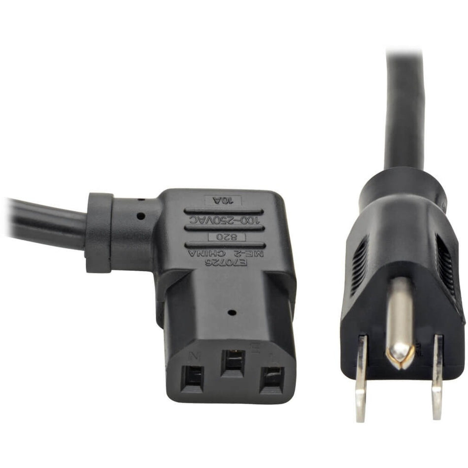 Eaton Tripp Lite Series Computer Power Cord, NEMA 5-15P to Right-Angle C13 - 10A, 125V, 18 AWG, 10 ft. (3.05 m), Black - P006-010-13RA